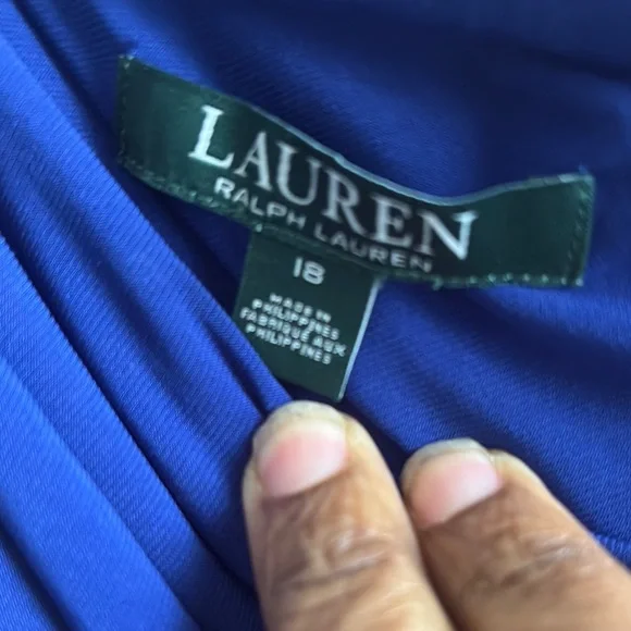 Lauren Ralph Lauren Blue Ruched One-Shoulder Gown - Picture 5 of 6